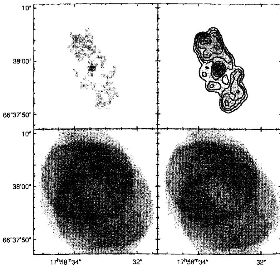 Figure 6.2. A comparison of X-ray and optical images of the planetary nebula NGC 6543. The upper Chandra images are in X-ray light and the lower HST images are in the light of Hα . The hot gas detected in the X-rays fills the central regions of the nebula.