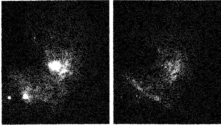 Figure 7.4. The central part of the Orion Nebula in the V -band continuum (left) and the Hα + [N II] emission lines (right). The continuum image traces a combination of atomic emission and dust scattering of the stellar continuum, while the line emission traces the ionized gas. (C. R. O'Dell and NASA)