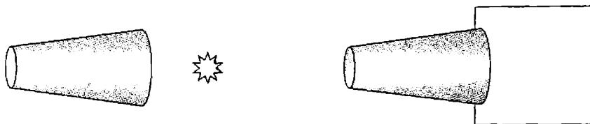 Figure A1.1. Using a detector to measure the flux received from an spatially unresolved source (left) and the intensity from a resolved object (right). The cone indicates the detector's resolution element projected onto the sky.